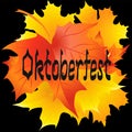 Oktoberfest card. Oktoberfest handwritten text. Leaf maple.