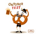 Oktoberfest Cartoon Character Brezel in national German clothes Drinking Beer