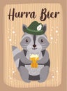 OktoberFest Cartoon Cute Animal raccoon October Beer Festival - WaschbÃÂ¤r Bier Oktober Fest Funny Raccoon Vector Graphic Image