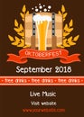 Oktoberfest celebration traditional decoration banner background. Bavarian glass beer illustration vector carnival invitation card