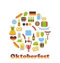 Oktoberfest Colorful Symbols in Round Frame