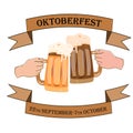 Oktoberfest concept with the image of two hands with beer bakas on an isolated background