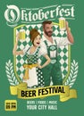 Oktoberfest design poster with couple of Bavarian People enjying the beer Royalty Free Stock Photo