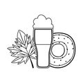 Oktoberfest festival, beer donut and maple leaf, celebration germany traditional line style