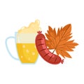 Oktoberfest festival, sausage beer and maple leaf, celebration germany traditional