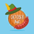 Oktoberfest festival, sausage green hat and barrel, celebration germany traditional