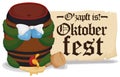 Oktoberfest Festive Beer Barrel Opened with the Mallet, Vector Illustration