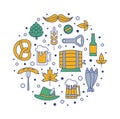 Oktoberfest flat beer line vector icons for traditional German beer festival. Set of such symbols as beer mug, barrel, bottle Royalty Free Stock Photo