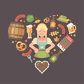 Oktoberfest flat icons arranged into heart