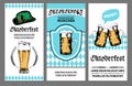 Oktoberfest flyer. Vector beer festival poster. Brewery badge with vintage hand sketched glass mugs and bavarian hat.