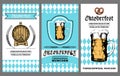 Oktoberfest flyer. Vector beer festival poster. Brewery label or badge with vintage hand sketched glass mug and barrel
