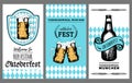 Oktoberfest flyer. Vector beer festival poster. Brewery label or badge with vintage hand sketched glass mug and bottle Royalty Free Stock Photo