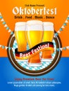 Oktoberfest flyer vector. Munich beer festival poster design. Group of full glass beer illustration with germany flag ribbon