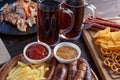Oktoberfest food, appetizing beer snacks set for big company. Cl Royalty Free Stock Photo