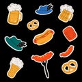 Oktoberfest food and symbols collection. Vector Oktoberfest objects and icons . Beer, hat, meat, , hot dog, sausages, etc. All ele Royalty Free Stock Photo