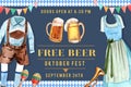 Oktoberfest frame design with trachten outfit and beer watercolor isolated illustration