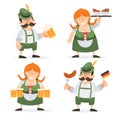 Oktoberfest. Funny cartoon characters in folk costumes of Bavaria. Vector illustration. Royalty Free Stock Photo