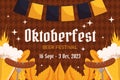 Oktoberfest German beer festival background. Design with glass of beer, forks with grilled sausage, wheat and leaves