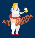 Oktoberfest girl and sausage. National Beer Festival in Germany.