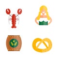 Oktoberfest girl serving beer icons vector. Royalty Free Stock Photo