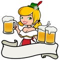 Oktoberfest waitress serving beer. Vector illustration