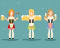 Oktoberfest Girls With Beer Icons Set Festival Celebration Symbol Flat Design Vector Illustration