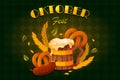 Oktoberfest greeting card, vector banner or label.