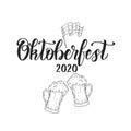 Oktoberfest hand made lettering, beer mug and german flag . Beer festival 2020. Sketch. Oktoberfest print design for menu, poster Royalty Free Stock Photo