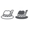 Oktoberfest hat line and glyph icon, bavarian and cap, bavaria hat sign, vector graphics, a linear pattern on a white