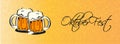 Oktoberfest header or banner design with two beer mugs on orange