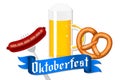 Oktoberfest - beer, pretzel, sausage Royalty Free Stock Photo