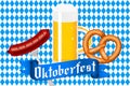 Oktoberfest - beer, pretzel, sausage Royalty Free Stock Photo