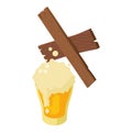 Oktoberfest icon isometric vector. Glass foamy beer mug and old wooden plank