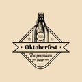 Oktoberfest label. Beer festival sign with hand sketched bottle. Vector vintage brewery badge. Wiesn symbol