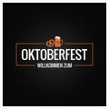 Oktoberfest logo with beer mug and pretzel on black background