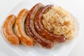 Oktoberfest menu, plate of sausages and sauerkraut