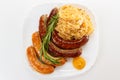 Oktoberfest menu, plate of sausages and sauerkraut