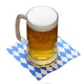 Oktoberfest Mug of beer on a napkin with a blue and white symbolic pattern beer and food festival,