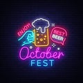 Oktoberfest Neon Logo Vector. Oktoberfest Beer Festival neon sign, design template, modern trend design, night neon