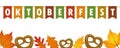 Oktoberfest party flags banner with autumn leaves and pretzel Royalty Free Stock Photo