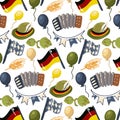 Oktoberfest pattern. Background with elements of the Oktoberfest holiday. Festive garland with the Bavarian checkered