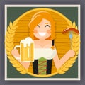 Oktoberfest Poster Girl With Beer Festival Celebration Symbol Flat Design Vector Illustration