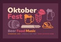 Oktoberfest poster. Linear symbols of the traditional holiday: beer, barrel, cone of hops, ears of corn, pretzel, traditional
