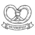 Oktoberfest pretzel. Happy oktoberfest. Black vintage engraved hand drawn vector