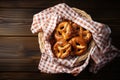 Oktoberfest pretzels on the background of the festival. With Generative AI technology