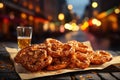 Oktoberfest pretzels on the background of the festival. With Generative AI technology