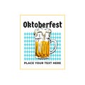 Oktoberfest retro poster. Munich beer festival concept. Hand drawn full glass of beer illustration with bavarian flag background.