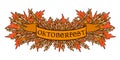 Oktoberfest vector with autumn leaves and grasses