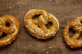 Oktoberfest salted homemade pretzels on wooden background