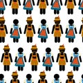 Oktoberfest seamless vector pattern dirndl dress lederhosen pictogram. Repeating German beer festival background men women. Beer